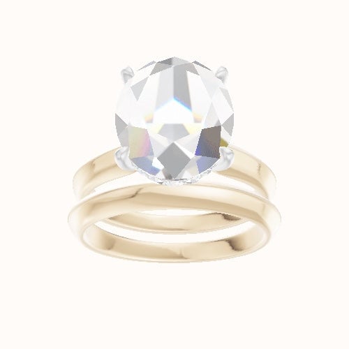 Modified Knife Edge Engagement Ring With Low Set Pave  Hidden Halo Head and Matching Band