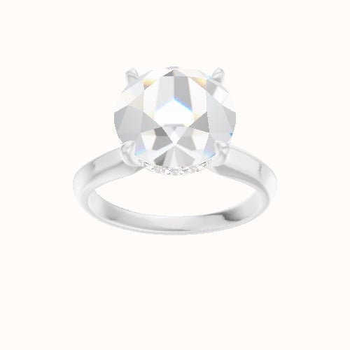 Modified Knife Edge Engagement Ring With Low Set Pave  Hidden Halo Head