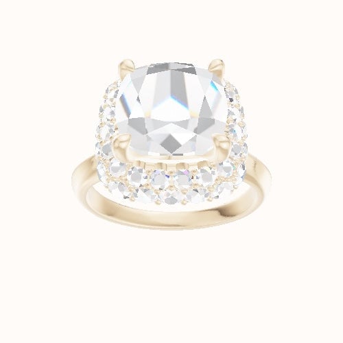 Modified Knife Edge Engagement Ring With Low Set Waterfall Halo Head