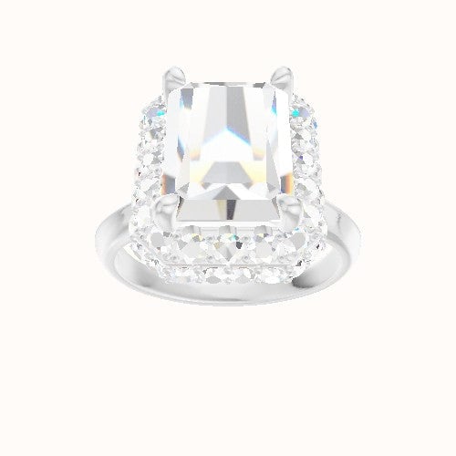 Modified Knife Edge Engagement Ring With Low Set Waterfall Halo Head