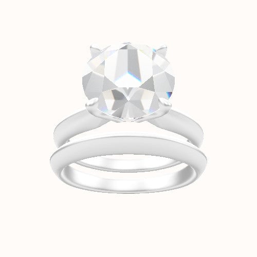 Modified Knife Edge Engagement Ring With Pave Tulip Prongs w. Surprise Diamond Head and Matching Band