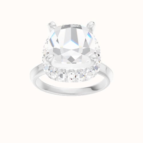 Modified Knife Edge Engagement Ring With V Prong Halo Head