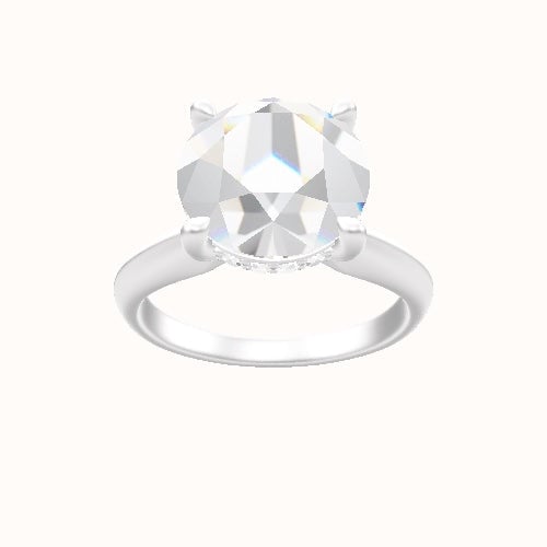 Modified Knife Edge Engagement Ring With V Prong with Hidden Halo Head