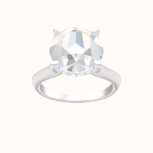 Modified Knife Edge Engagement Ring With V Prong with Hidden Halo Head