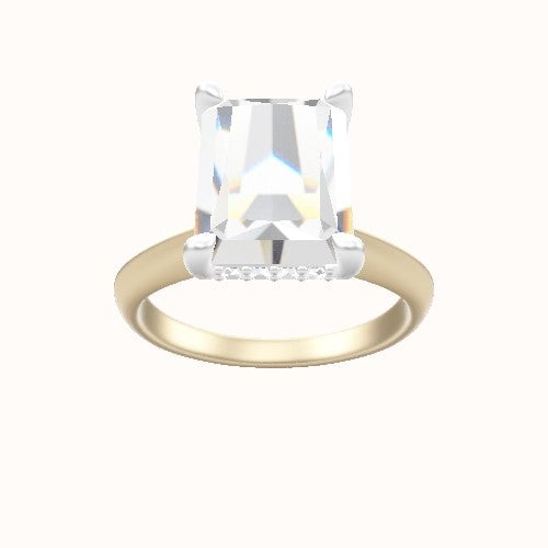 Modified Knife Edge Engagement Ring With V Prong with Hidden Halo Head