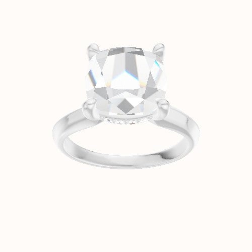 Modified Knife Edge Engagement Ring With V Prong with Hidden Halo Head