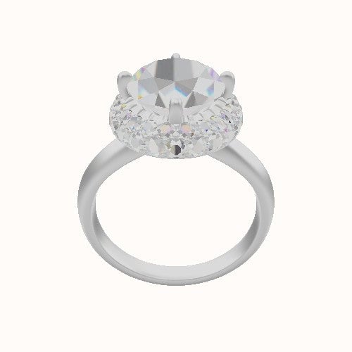 Modified Knife Edge Engagement Ring With Waterfall Halo Head