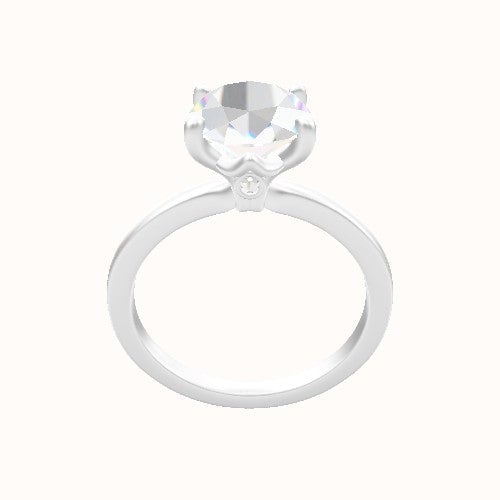 Open Solitaire Engagement Ring With Crown Four Prong w. Surprise Diamond Head