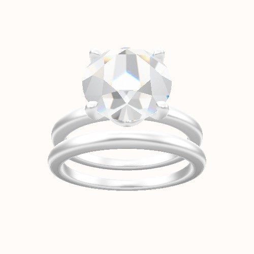 Open Solitaire Engagement Ring With Crown Four Prong w. Surprise Diamond Head and Matching Band