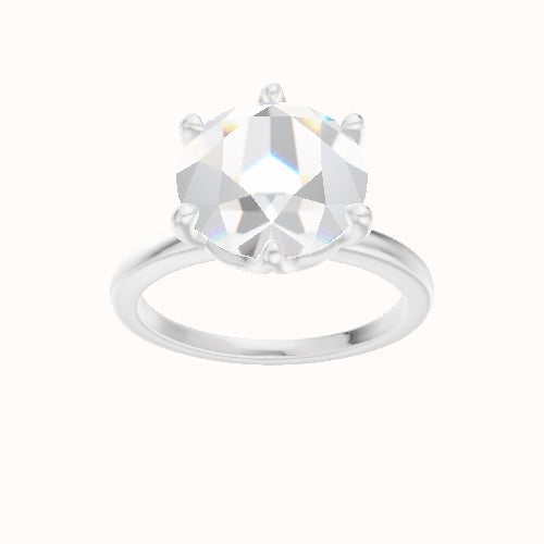 Open Solitaire Engagement Ring With Crown Six Prong w. accent Diamond Head
