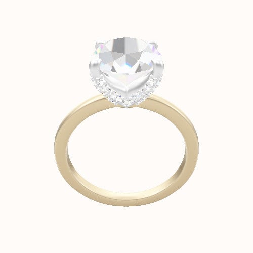 Open Solitaire Engagement Ring With Double Pave V Prong Head