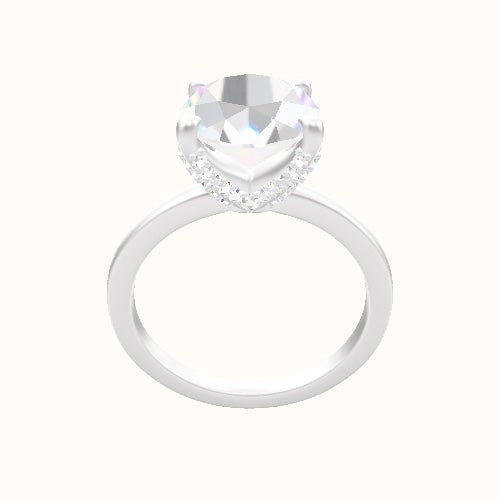 Open Solitaire Engagement Ring With Double Pave V Prong Head