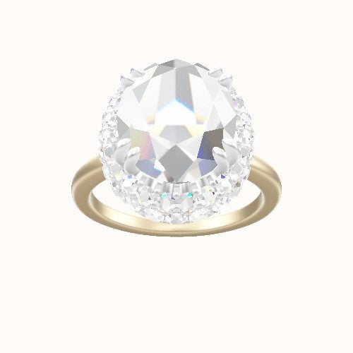 Open Solitaire Engagement Ring With Double Prong Waterfall Halo Head and Matching Band