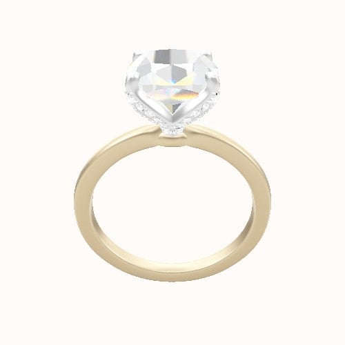 Open Solitaire Engagement Ring With Pave Petal Four Prong Head