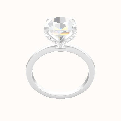 Open Solitaire Engagement Ring With Pave Petal Four Prong Head