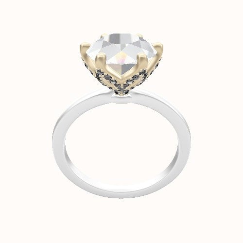 Open Solitaire Engagement Ring With Pave Petal Six Prong Head