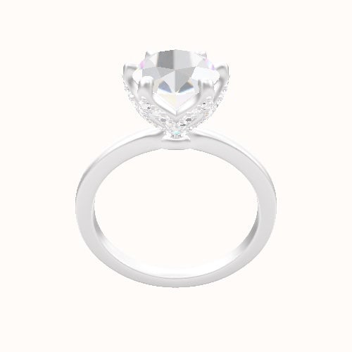 Open Solitaire Engagement Ring With Pave Petal Six Prong Head