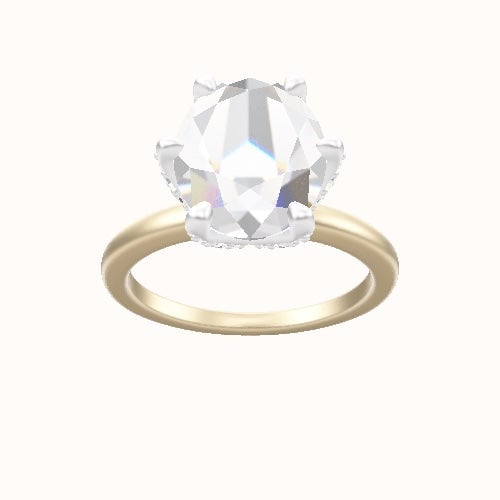 Open Solitaire Engagement Ring With Pave Petal Six Prong Head and Matching Band