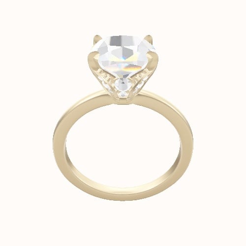 Open Solitaire Engagement Ring With Pave Tulip Prongs w. Surprise Diamond Head
