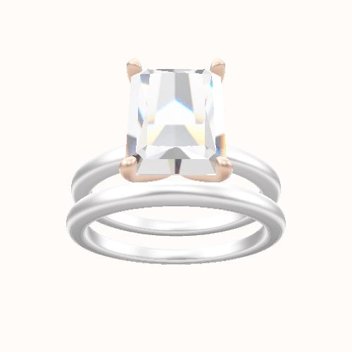 Open Solitaire Engagement Ring With Petal Four Prong Head and Matching Band