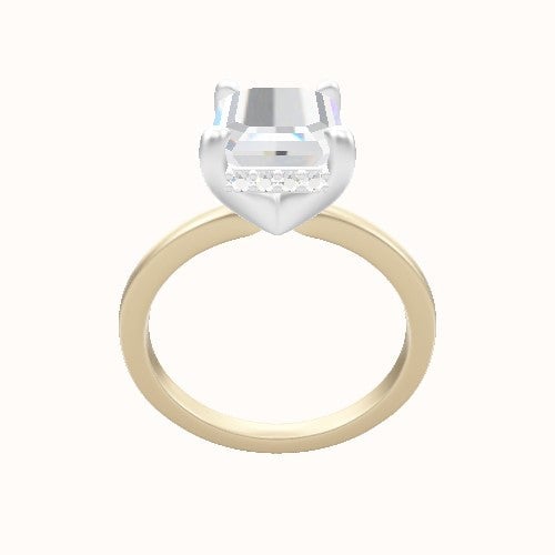 Open Solitaire Engagement Ring With V Prong with Hidden Halo Head