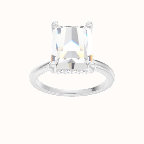 Open Solitaire Engagement Ring With V Prong with Hidden Halo Head
