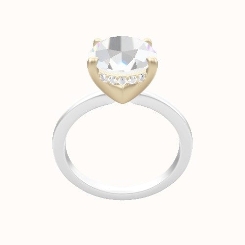 Open Solitaire Engagement Ring With V Prong with Hidden Halo Head