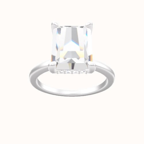 Open Solitaire Engagement Ring With V Prong with Hidden Halo Head