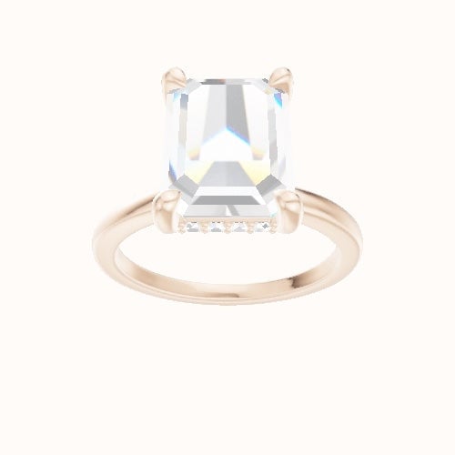 Open Solitaire Engagement Ring With V Prong with Hidden Halo Head