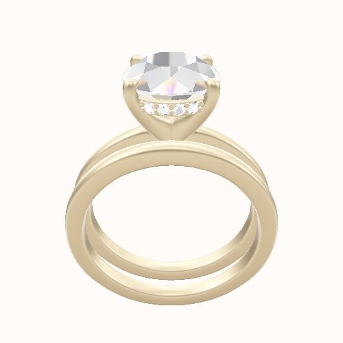 Open Solitaire Engagement Ring With V Prong with Hidden Halo Head and Matching Band