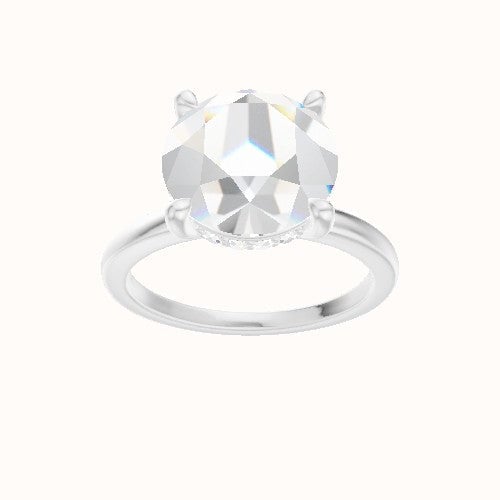Open Solitaire Engagement Ring With V Prong with Hidden Halo Head and Matching Band