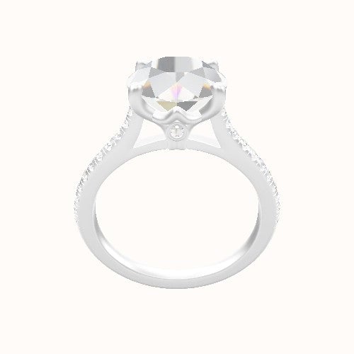 Pave Cathedral Engagement Ring With Crown Four Prong w. Surprise Diamond Head
