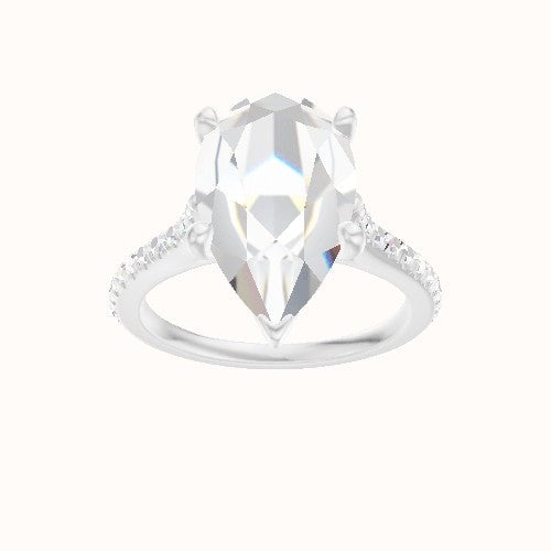 Pave Cathedral Engagement Ring With Crown Four Prong w. Surprise Diamond Head