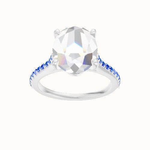 Pave Cathedral Engagement Ring With Crown Four Prong w. Surprise Diamond Head