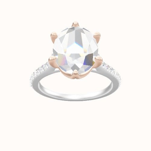 Pave Cathedral Engagement Ring With Crown Six Prong w. accent Diamond Head