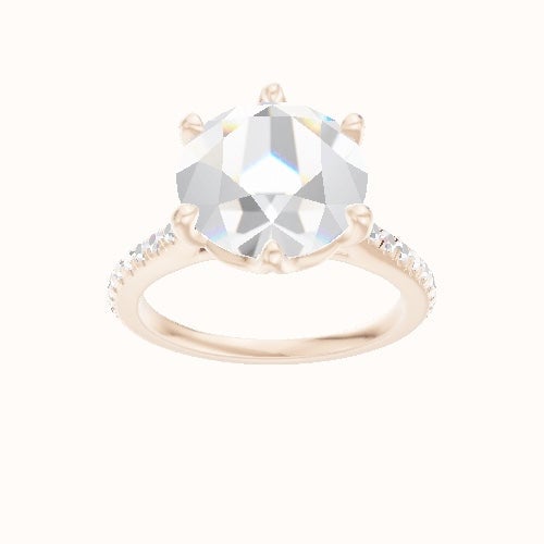 Pave Cathedral Engagement Ring With Crown Six Prong w. accent Diamond Head and Matching Band