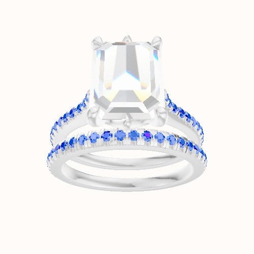 Pave Cathedral Engagement Ring With Crown Six Prong w. accent Diamond Head and Matching Band