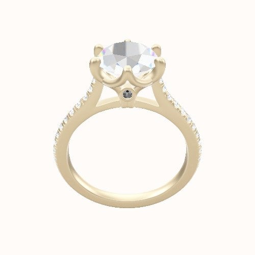 Pave Cathedral Engagement Ring With Crown Six Prong w. accent Diamond Head