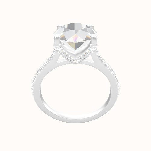 Pave Cathedral Engagement Ring With Double Pave V Prong Head