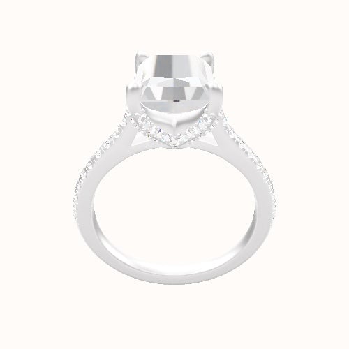 Pave Cathedral Engagement Ring With Double Pave V Prong Head