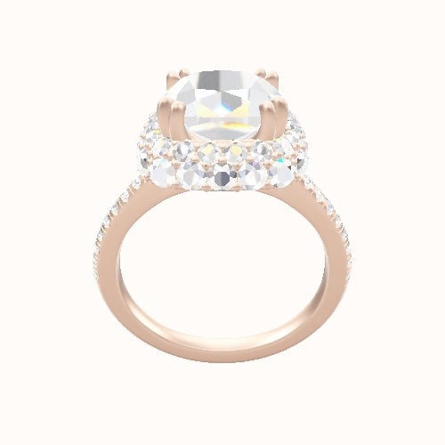 Pave Cathedral Engagement Ring With Double Prong Waterfall Halo Head
