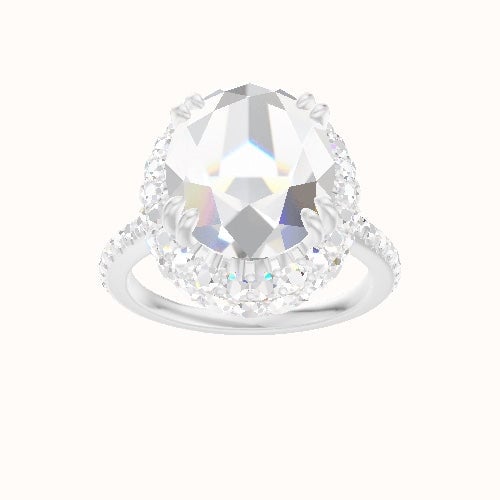 Pave Cathedral Engagement Ring With Double Prong Waterfall Halo Head