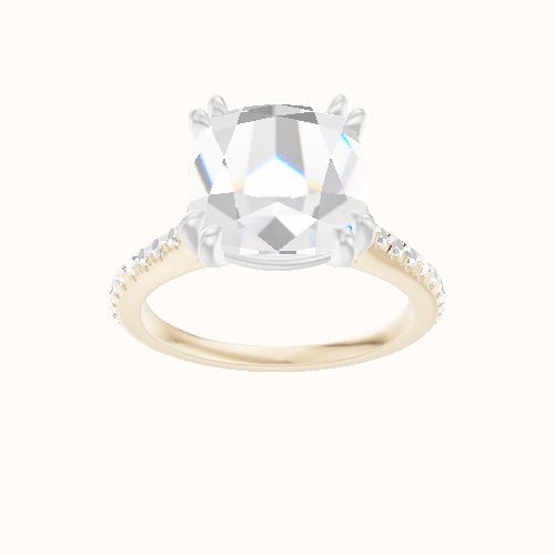 Pave Cathedral Engagement Ring With Double Prongs Head