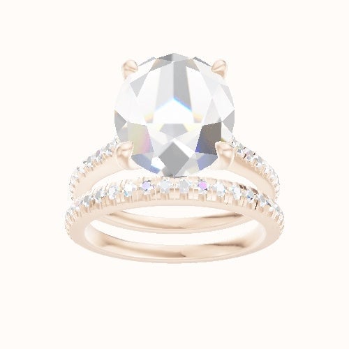 Pave Cathedral Engagement Ring With Four Prong Head and Matching Band