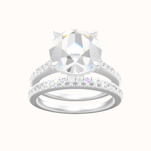 Pave Cathedral Engagement Ring With Front set gallery Head and Matching Band