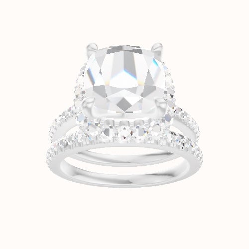 Pave Cathedral Engagement Ring With Halo Head and Matching Band