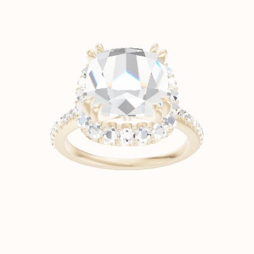 Pave Cathedral Engagement Ring With Halo with Double Prong Head