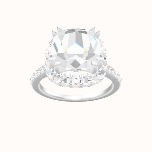 Pave Cathedral Engagement Ring With Halo with Double Prong Head and Matching Band