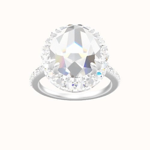 Pave Cathedral Engagement Ring With Halo with Double Prong Head and Matching Band