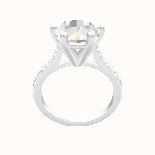 Pave Cathedral Engagement Ring With High Set Six Prong Head